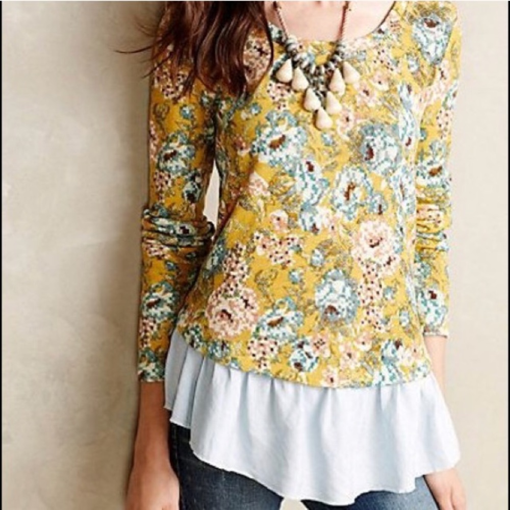Anthropologie Golden Ruffled pullover
